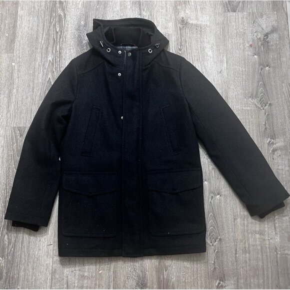 Tommy Hilfiger Overcoat Jacket Men's Size Small Full Zip Pockets Wool Blend Gray - Picture 2 of 13